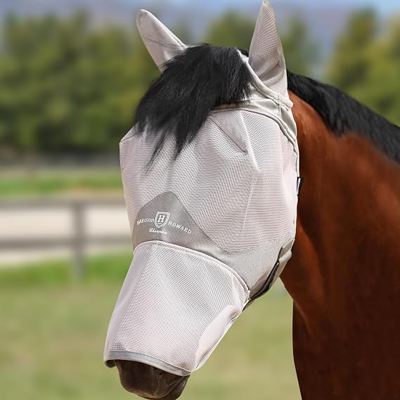 Harrison Howard Full Face Horse Fly Mask UV Protection and Breathable for Equine Use Comfortable Grey XS