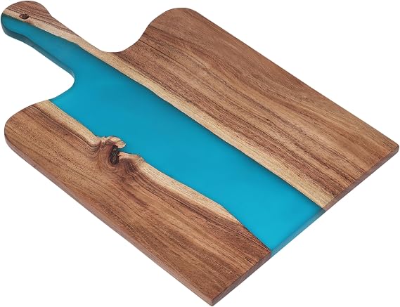 Acacia Wood & Epoxy cheese board | 16.5x10inch | Use as serving platter tray for charcuterie, appetizers, Snacks, dishes | Resin Cutting Board for fruits and vegetables | Turquoise