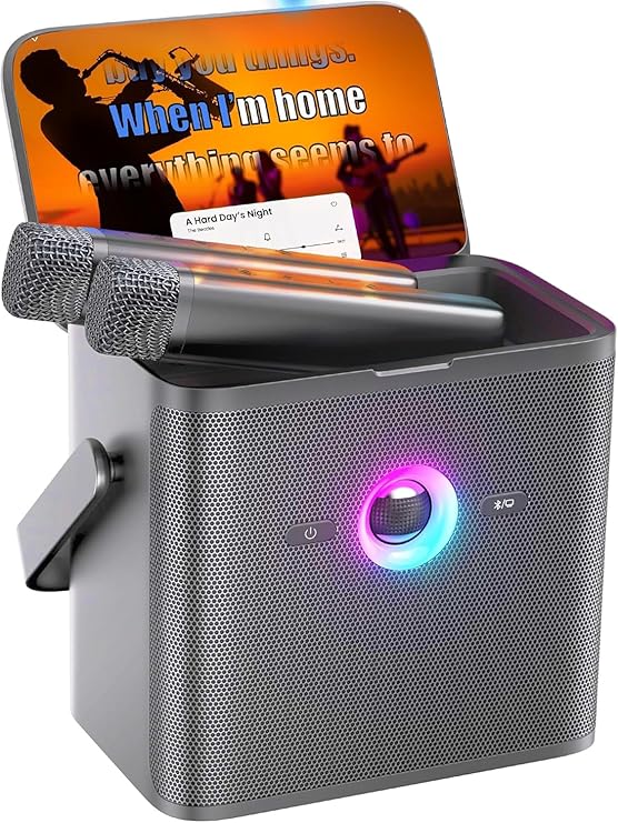 Ikarao Karaoke makinesi, yetişkinler ve çocuklar için şarkı sözleri ekranlı, KaraFun Prime, EQ & Autotune, YouTube için WiFi karaoke sistemi, taşınabilir PA hoparlör, 2 kablosuz mikrofonlu