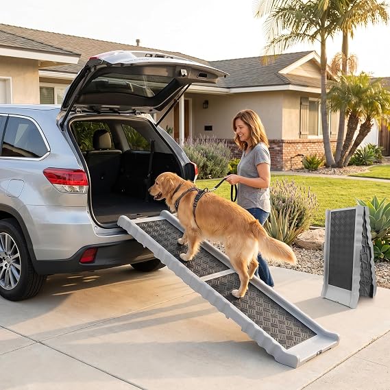 PawStep 50893 Pet Ramp with Soft Traction Lightweight Portable Dog & Cat Ramp for Beds, Couches, Cars & SUVs, Non-Slip Surface for Senior & Small Pets