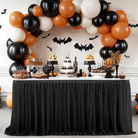 Tulle Table Skirts for Rectangle Tables 9FT Ruffle Tulle Tutu Table Cover for Birthday Party Wedding Reception Banquet, Black