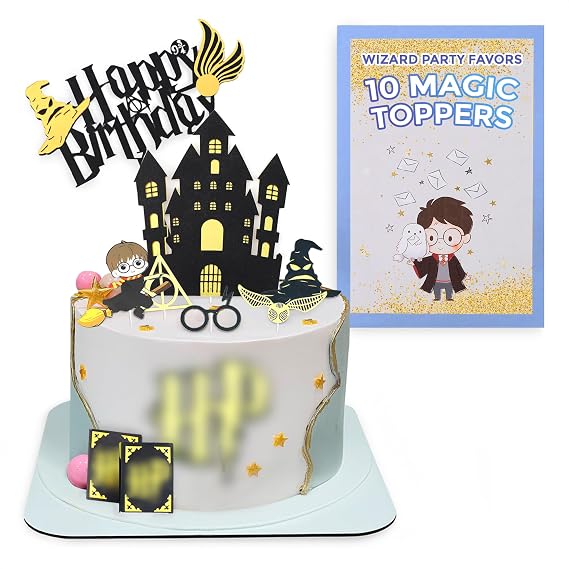 10 Pcs Magic Party Cake Topper Set, Cardboard Material (Wizard Boy) | Magical Birthday Cake Toppers, Sparkling Wizard Theme, Fade Resistant, Secure Stick, Easy Installation, for Birthday Decor