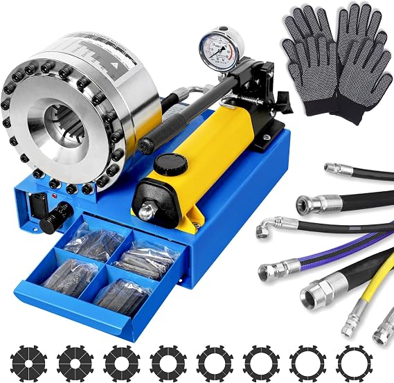 Hydraulic Hose Crimper with 8 Sets of Dies, 0.25 to 1 Inch High Pressure Manual Hydraulic Hose Crimping Tool, Single Double Braided Hose Fitting Crimping Machine 2p22