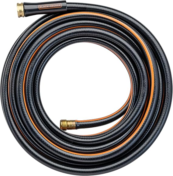 Black + Decker Medium Duty Garden Hose 5/8 in x 50 ft, 4-Ply Construction, 300 PSI, Solid Brass Couplings BXMHBB22178