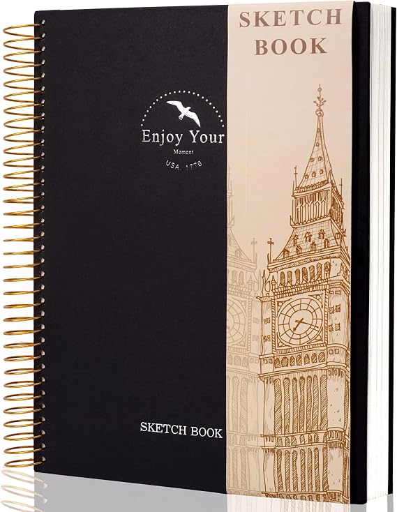 Hardcover Sketchbook for Drawing Spiral Sketch Book for Adult Kids 8.5 x 11 | 100gsm 68lb 120 Sheets Sketch Pad Premium Drawing Book Art Supplie,Black