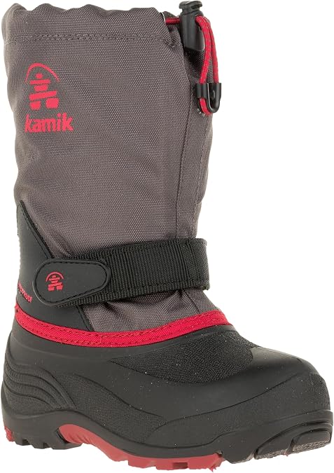 Kamik Waterbug 5 Waterproof Adjustable Winter Snow Boots, Charcoal, 7 Big Kid