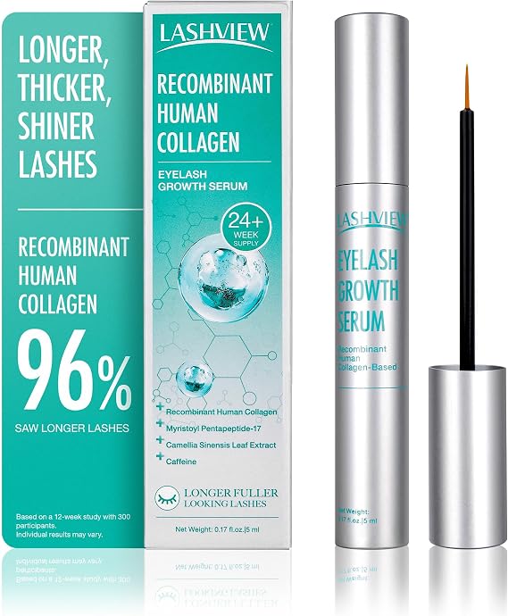LASHVIEW Eyelash Growth Serum (0.17fl.oz / 5ml) - Premium Lash Enhancer for Longer, Thicker, Fuller Lashes - Strengthens & Conditions Lashes - Safe & Effective Formula for Visible Results in 2 Weeks