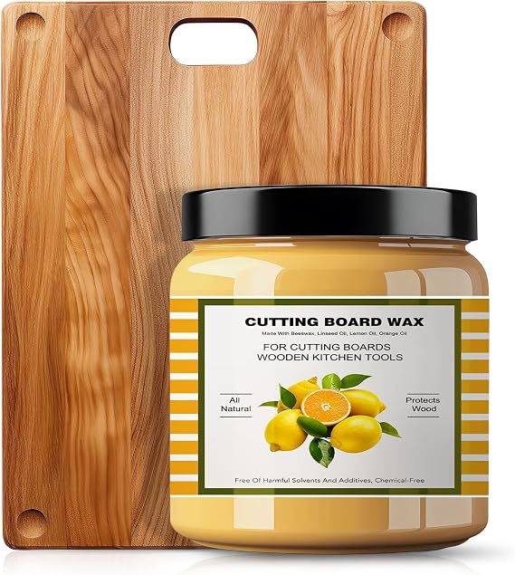 Premium Cutting Board Finish Wax - Natural Beeswax and Carnauba Wax - Improved with Lemon & Orange Oils - Beeswax Wood Polish - for Wood Butcher Blocks, Wooden Bowls - Beeswax for Wood- 3.5oz