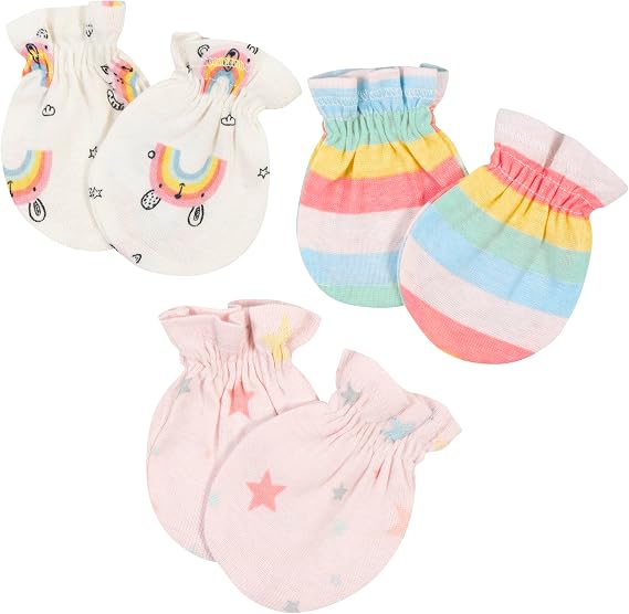 3-Pack Baby Girls Rainbow No Scratch Mittens