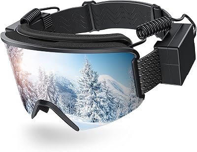 Ski Goggles, Heated Graphene Anti-Fog Lens, Snow Sport Goggles with Rechargeable Battery, Over Glasses Snowmobile Goggles for Men, Women & Youth, Grey