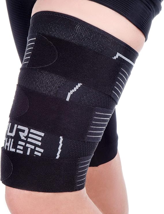Pure Athlete Thigh Compression Sleeve Adjustable Straps Quad Wrap Support Brace, Hamstring Upper Leg