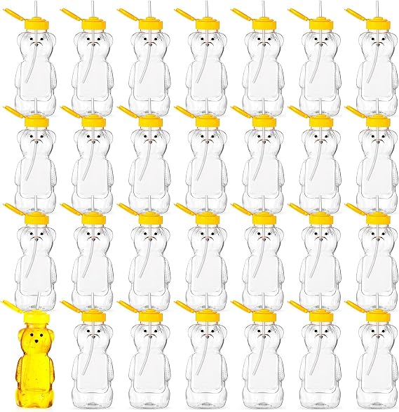 Thenshop 32 Pack Honey Bear Bottles with Straws, Squeeze Cups, 12oz