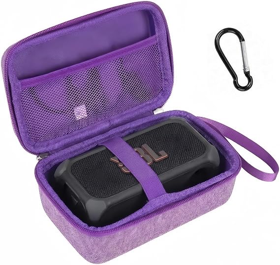 Travel Case for JBL Bandbox Solo Portable Bluetooth Speaker, Hard EVA Protective Box with Wrist Strap & Carabiner (Only Case) (Purple)