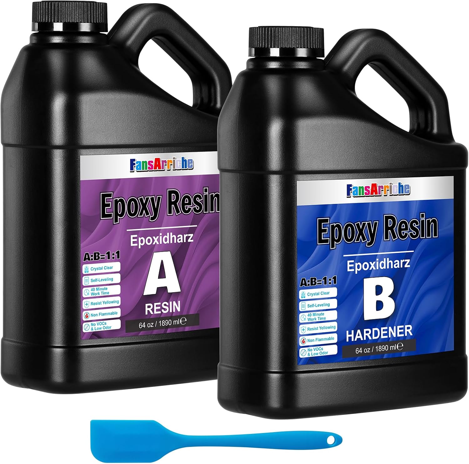 FansArriche Clear Epoxy Resin 128oz/3780ml Resin 1:1 Ratio Resin Coating Crystal Clear for Wood Artistic Creations Restoration