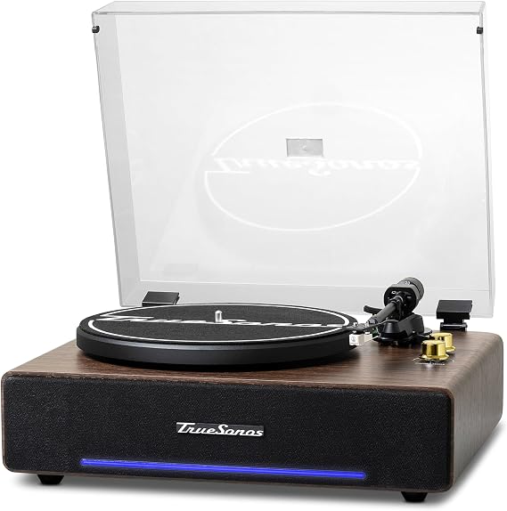 Vinyl Record Player with Speakers, Walnut/Gold