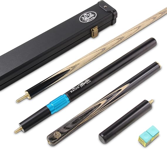 Gold Series EMPEROR SNOOKER CUE SET with 58 Inch Hand Spliced 3/4 Joint Cue 9.5mm Tip, Deluxe Black White Interior Hard Case, Long Telescopic Extension and 2 x Chalk