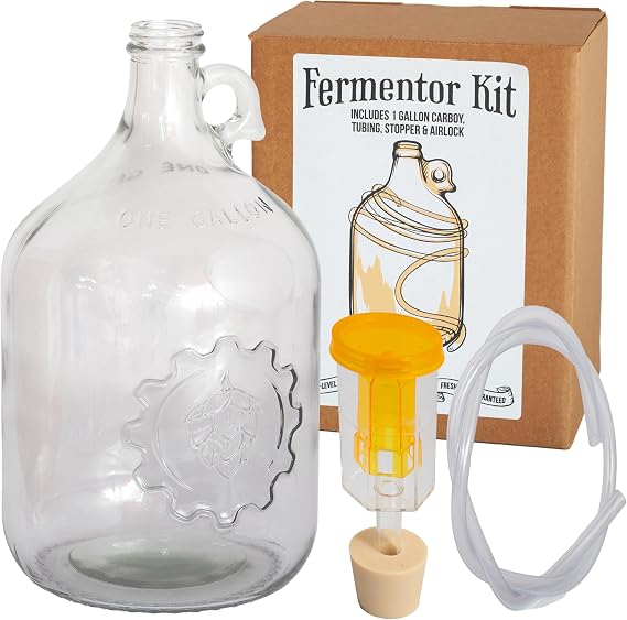 Craft A Brew - Fermentation Jug 1-pack - For Home Brewing - Includes 1 Gallon Glass Fermenter Jugs, Airlocks, and Silicone Stopper