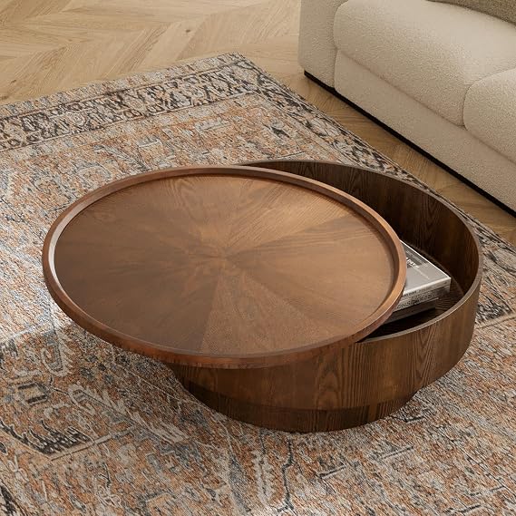 Modern Round Drum Coffee Table with Storage (B)