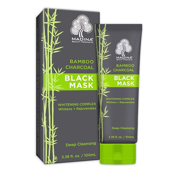 Madina Bamboo Activated Charcoal Black Face Mask 3.38 oz - Deep Cleansing and Purifying Peel Off Mask
