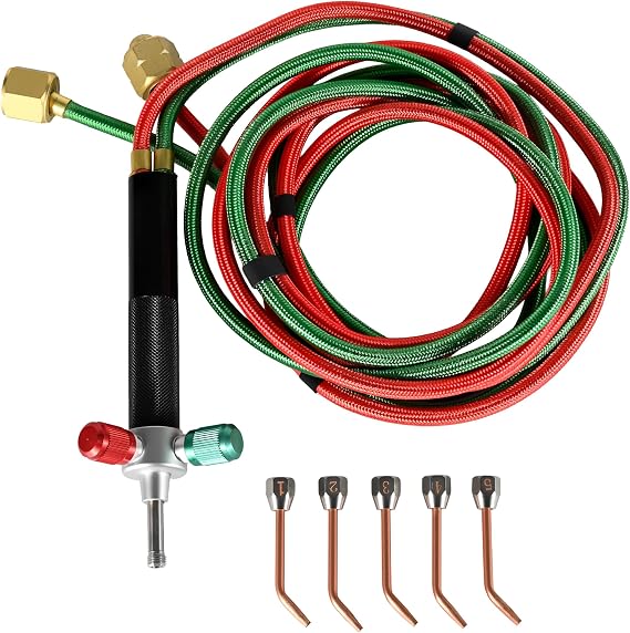 Oxygen Torch Kit, Air Acetylene Torch Kit, Oxygen Acetylene/Butane Gas Welding Torch, Portable Brazing Kits with 5pc Tips, Hand Held Blazer Torch for Repairing Blowing