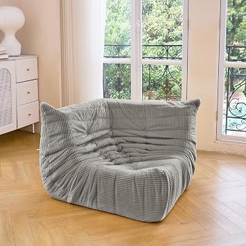 N&V Fireside Corner Sofa, Mid Century Armless Floor Lounge Chair, Soft Premium Corduroy, Foam Accent Chair for Living Room, Bedroom and Office (Harbour Grey)