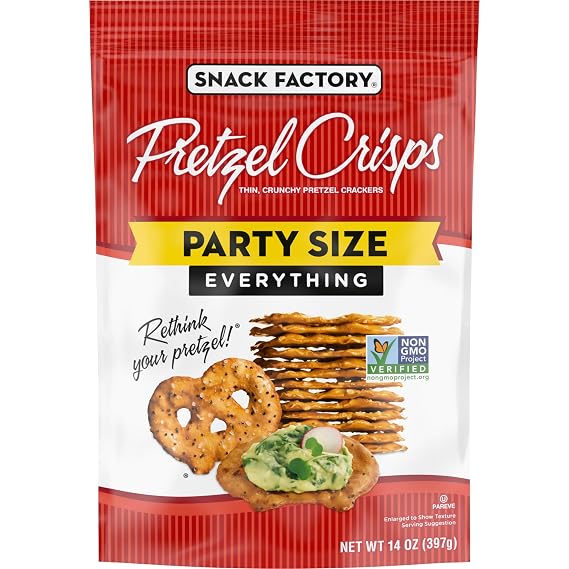 Snack Factory Everything Pretzel Crisps, Non-GMO, 14 OZ Party Size Bag