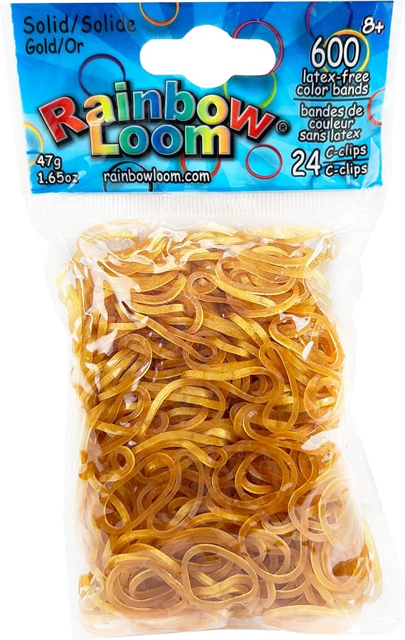 Rainbow Loom Gold Rubber Bands with 24 C-Clips (600 Count)