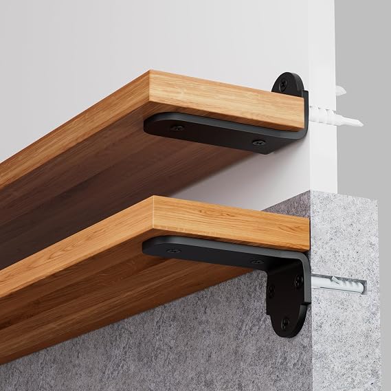 4 Pack Shelf Bracket 15cm, Heavy Duty Metal L Wall Brackets for Shelves with 5mm Thick and 70Kg Load Capacity, Black