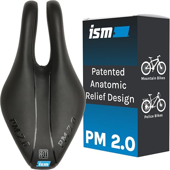 ISM PM 2.0 Mountain Bike Seats for Men and Women - No Nose Bike Saddle Built for Technical Trails with Sloped Rear - Anatomic Relief Bicycle Saddle with 30-Series Foam Padding