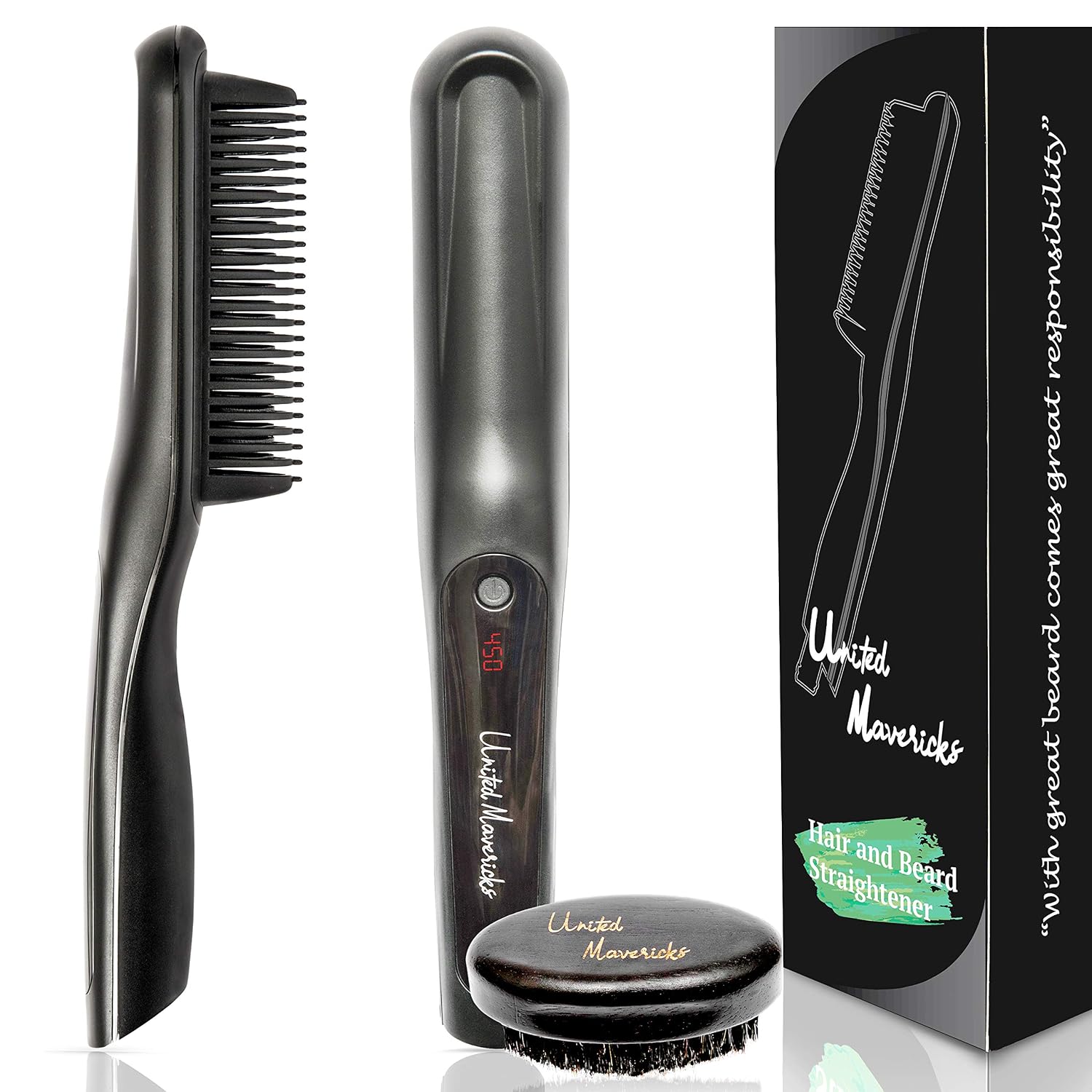 Heated Beard Straightener Comb For Men, Barber Style Designed For ShortLong Beards: 12 Inch And Longer, LED Display for Multiple Temperatures, Ceramic Anti-Scald Heating - United Mavericks