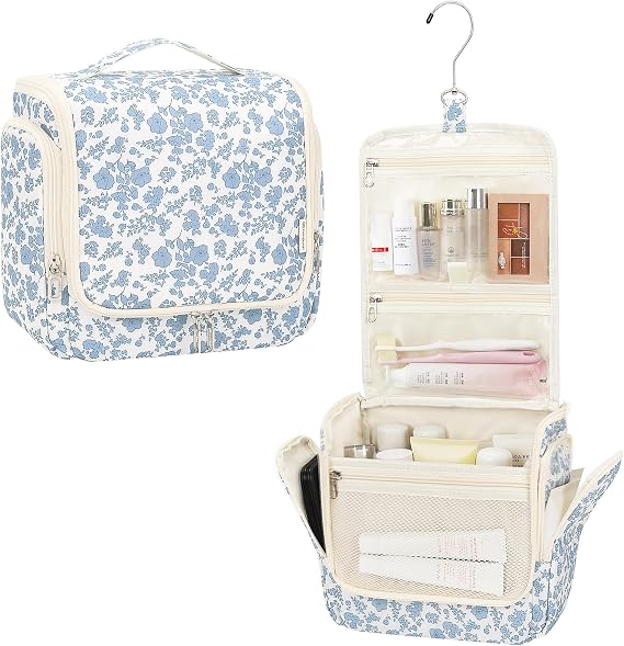 Relavel Hanging Toiletry Bag for Women, Travel Makeup Organizer Bag, Floral | Large Traveling Toiletries Bag Cosmetic Storage for Travel Size Essentials Kit Shower Caddy Bag for Bathroom Plane Beach Gym