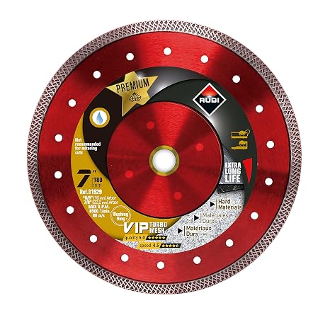 Premium Diamond Blade VIP Turbo Mes Wet 7" | Extra Long Life | Ideal for Cutting Granite, Rustic Tiles, Dekton, Clinker, Refractory, Slate, Porcelain Tile