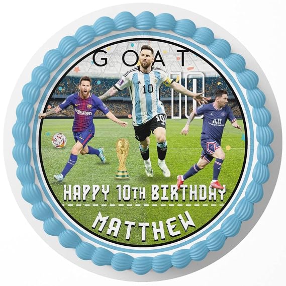 Cakecery Messi Soccer Player Barsa Edible Cake Topper Sheet Image Print Round