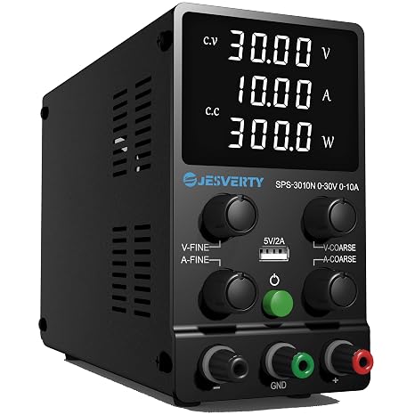 DC Power Supply Variable, 0-30V 0-10A Adjustable Switching DC Regulated Bench Power Supply with High Precision 4-Digit LED Display, 5V/2A USB Port, Coarse and Fine Adjustment SPS-3010N