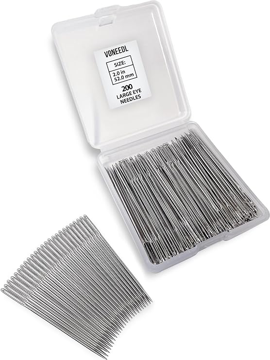 VONEEDL 200 PCS Large Eye Heavy Duty Sewing Needles - Bulk Set of 2 inch Big Eye Embroidery Needles - Easy to Thread Quilting Needles