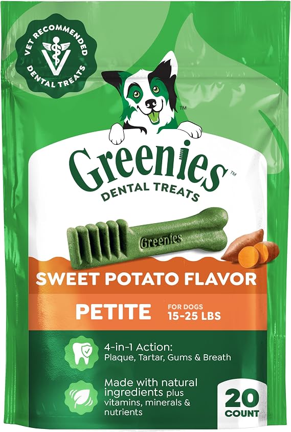 Greenies Petite Natural Dental Dog Treats, Sweet Potato Flavor, 20 Count