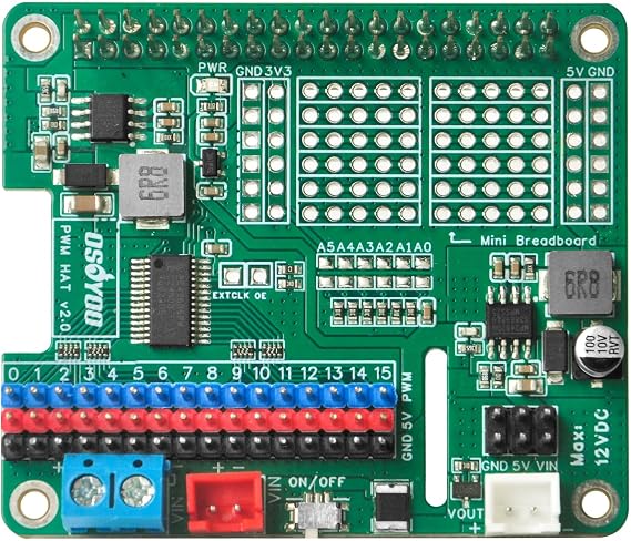 Servo & Motor Control HAT - Battery Adapter, 16-Channel PWM for Raspberry Pi Robot Cars, Drones