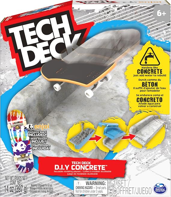 Tech Deck DIY Concrete Reusable Modelling Playset with Exclusive Enjoi Fingerboard, Rail, Moulds, Skatepark Kit, Kids Toy for Boys and Girls Aged 6 and up