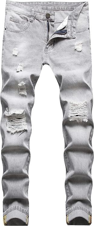 FREDD MARSHALL Men's Skinny Slim Fit Ripped Distressed Stretch Jeans Pants