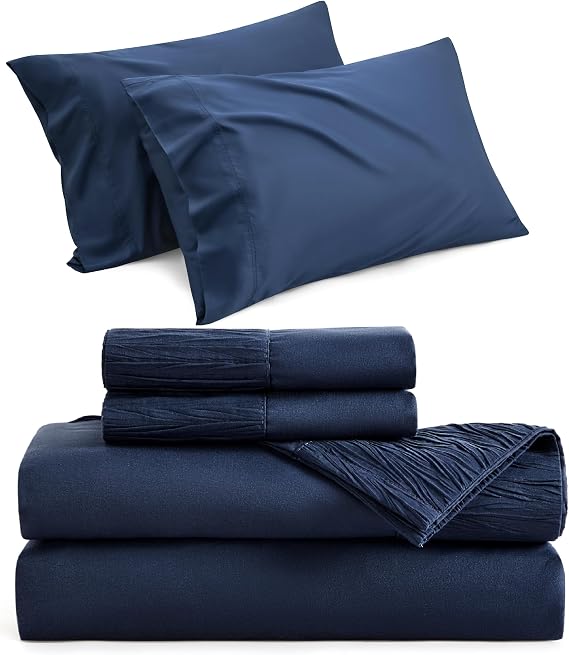 Bedsure Cooling Pillow Cases Queen Bundle Queen Sheet Set Navy