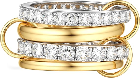 KRFY Gold Rings Stackable Rings for Women Gold Silver Mixed Stacking Ring Set Non Tarnish Cubic Zirconia Multi Statement Bands Thumb Chunky Silver Ring for Women Men
