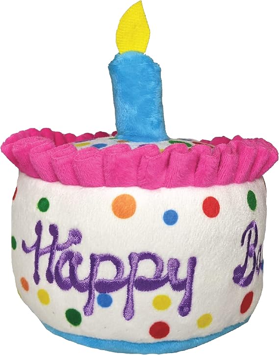 Huxley & Kent Power Plush Squeaky Dog Toy, Happy Barkday Cake, Small