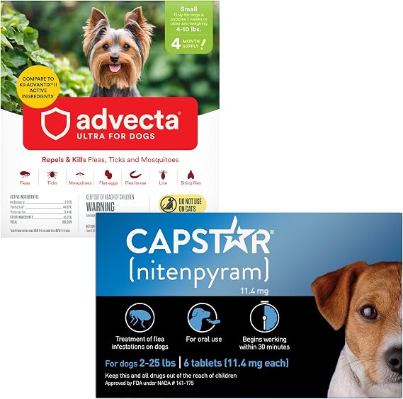 ADVECTA Flea and Tick Prevention for Small Dogs 4-10 lbs (4 Doses) + CAPSTAR Flea Treatment for Dogs 2-25 lbs (6 Doses) Bundle
