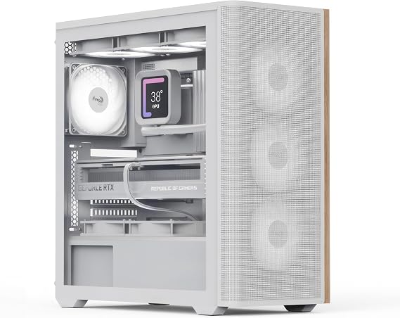 White ATX Computer Case with Aerocool D501A ARGB Fan