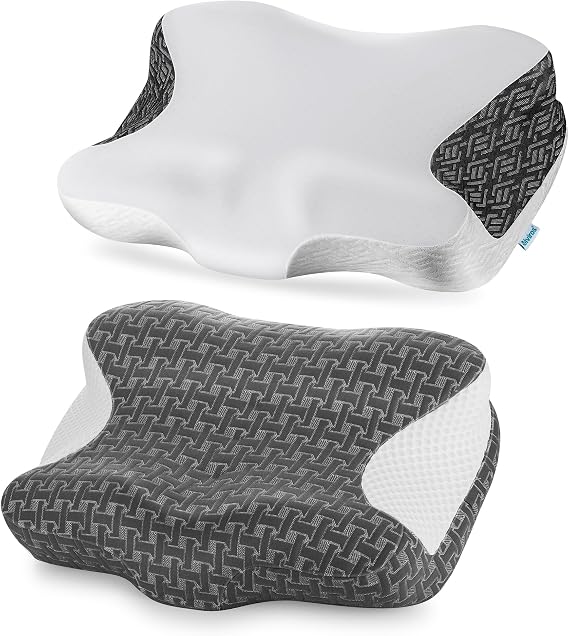 Elviros Cervical Neck CPAP Pillow for Sleeping, Ergonomic Adjustable Height Neck Support Memory Foam Bed Pillow for CPAP Users with Sleep Apnea, Reduce Air Leaks and Mask Pressure