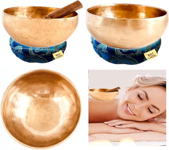 Ancient Design Hand-Hammered Tibetan Singing Bowl Set for Master Chakra Healing Meditation Sound Bath & Mindfulness ~ Great vibration for Body Therapy ~ Large Tibetan Singing Bowl Handcrafted in Nepal