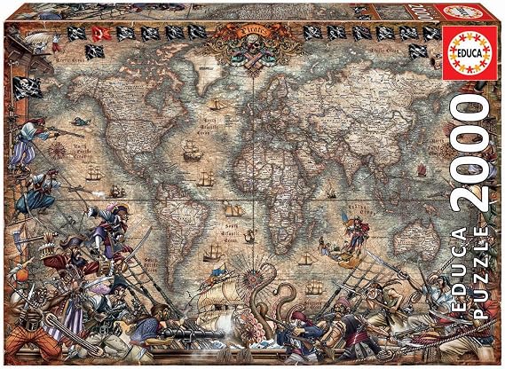 Educa - Pirates Map - 2000 Piece Jigsaw Puzzle - Puzzle Glue Included - Completed Image Measures 37.75" x 26.75" - Ages 14+ (18008)