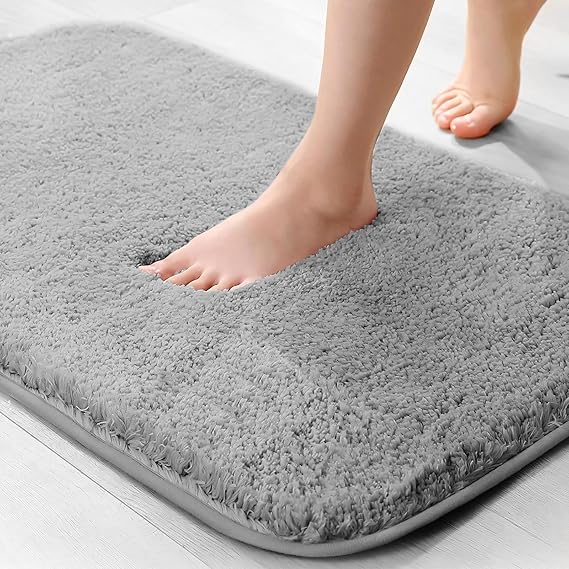 wyewye Microfibre Bath Mat, Door Mat, Pet Mat, 2cm Super Thick Bath Rug, Bathroom Rug 40x60cm Grey, Machine Washable, Non-slip, Super absorbent, Fluffy, Anti Mould, Extra Soft