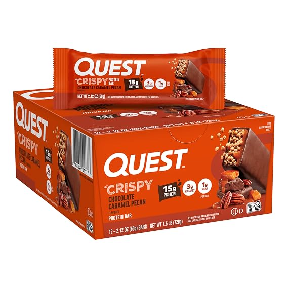 Quest Nutrition Crispy Protein Bar, Chocolate Caramel Pecan, 12 Count