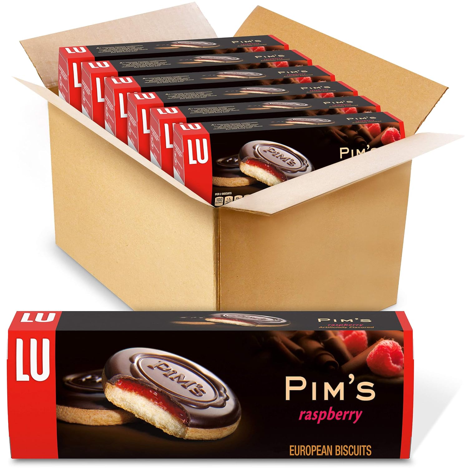 Lu Pim's Raspberry European Biscuit Cookies, 31.74 Ounce Pack of 6